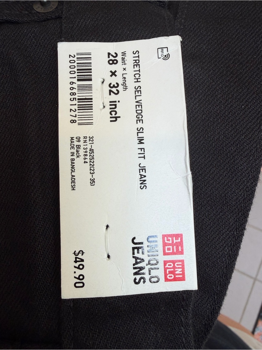 Uniqlo Black Stretch Selvedge Slim Fit Jeans